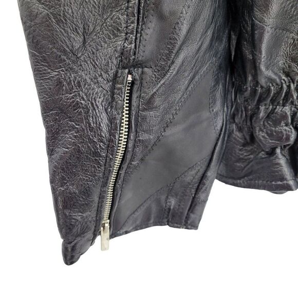 Vintage 90's Flight Path Leather Jacket Deadstock Moto Biker Patchwork Black XL - Picture 17 of 17